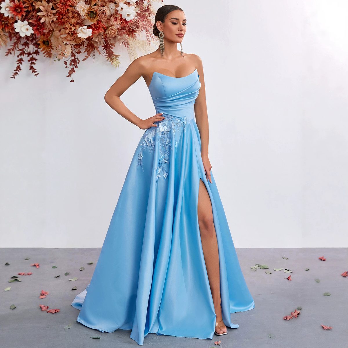 Sky Blue Sweetheart A-Line Gown with Slit