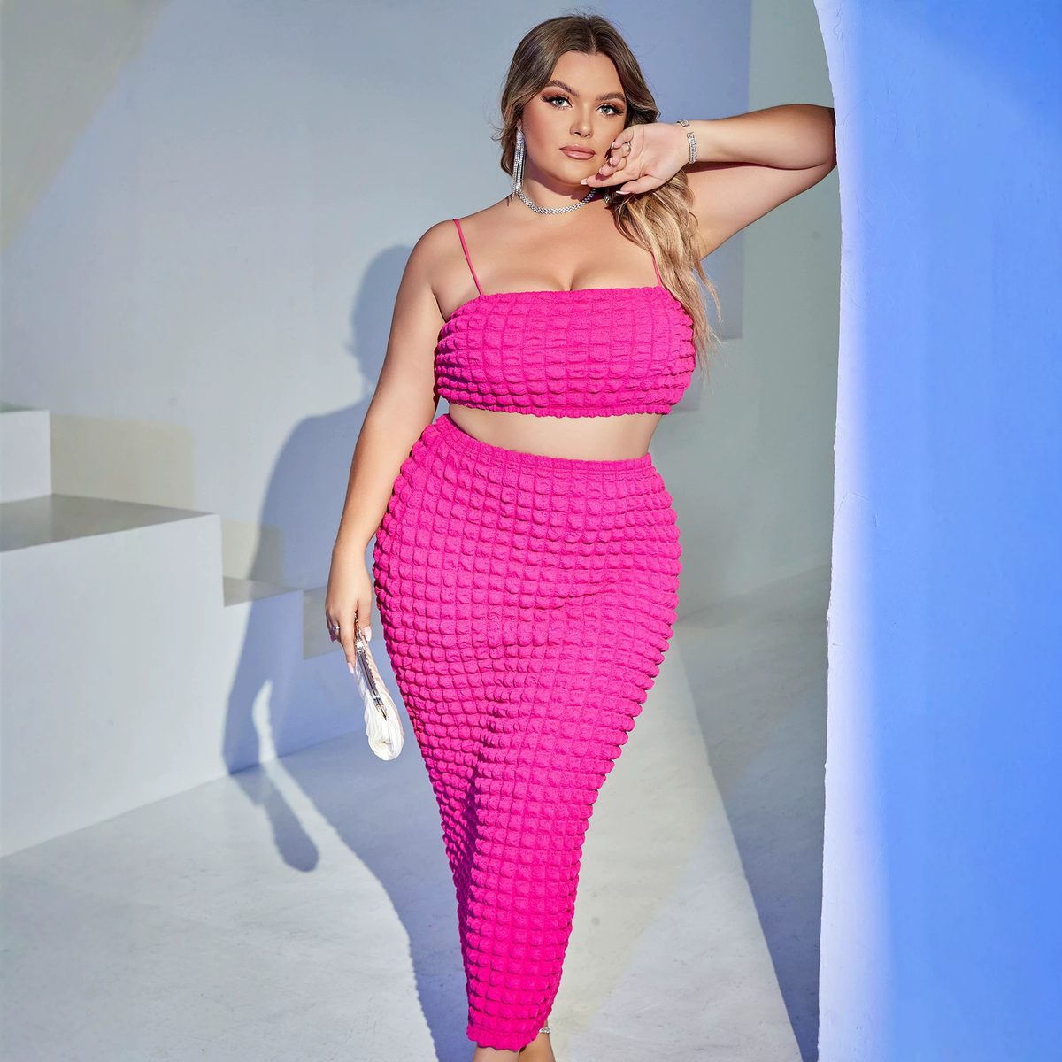 Fuchsia Textured Two-Piece Mini Dress