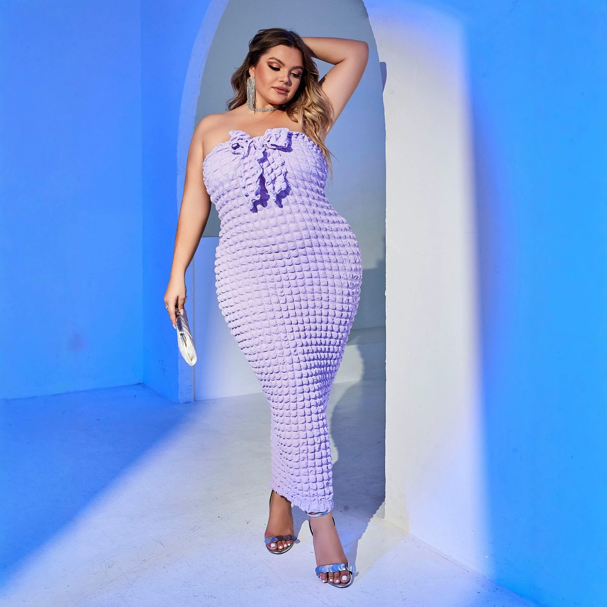 Lavender Textured Strapless Mermaid Gown