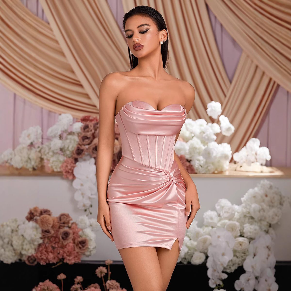Blush Satin Bustier Mini Dress