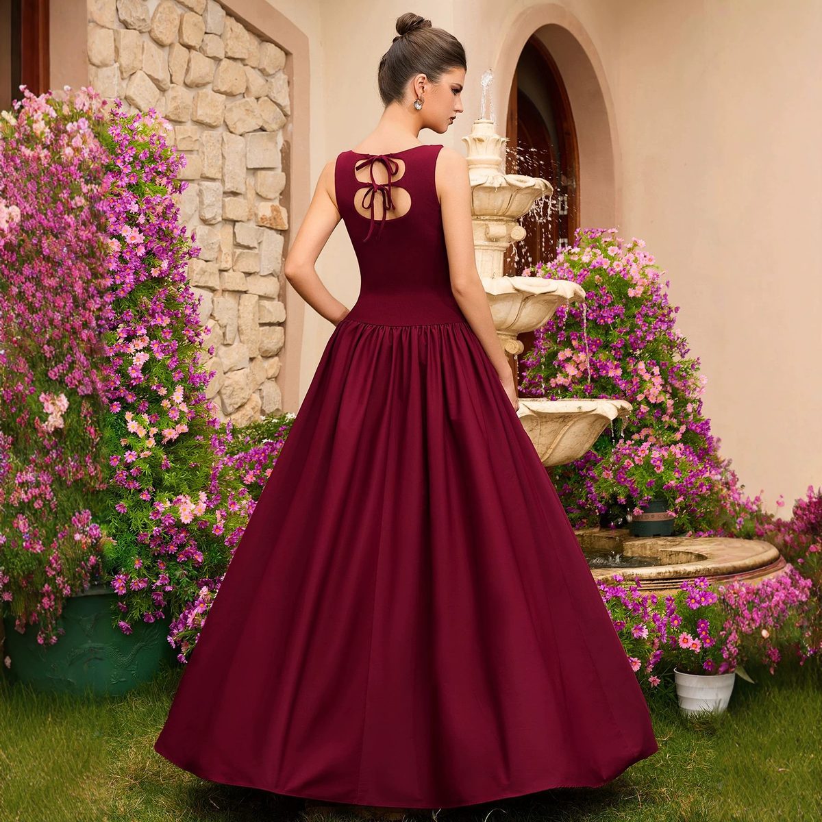 Burgundy A-Line Gown with Cutout Back