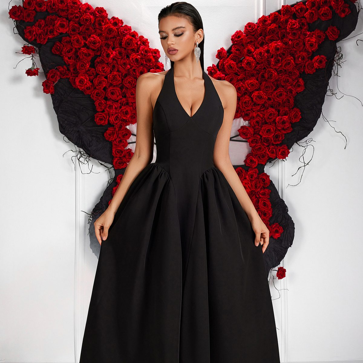 Black Halter Ball Gown